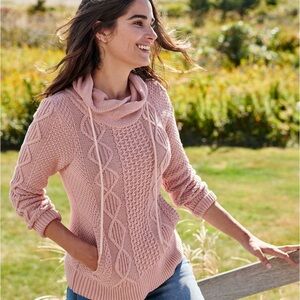 L.L. Bean Signature Fisherman Cable Knit Sweater Pink Small